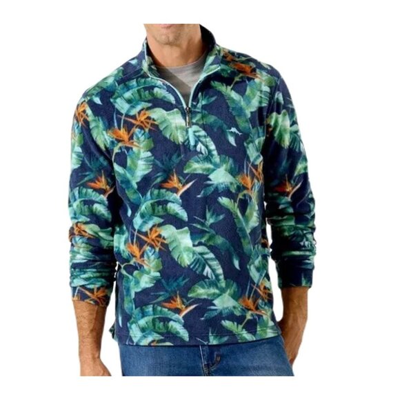 Tommy Bahama Men's Large Cloud Peak Fronds Half Zip Fleece Pullover Bering Blue - Picture 8 of 9